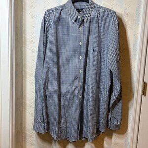 Ralph Lauren Mens Gingham Cotton Poplin Navy Green White Logo 2XLT Button Down